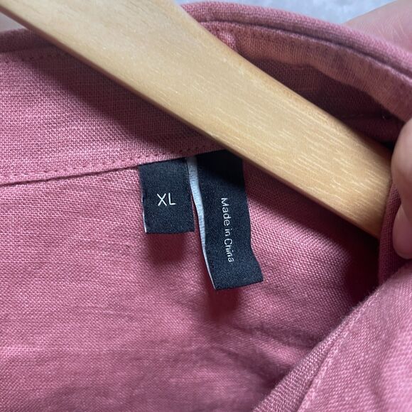 Theory Shirt Mens XL Pink Linen Button Up Short Sleeve Preppy Coastal Casual - Picture 3 of 11